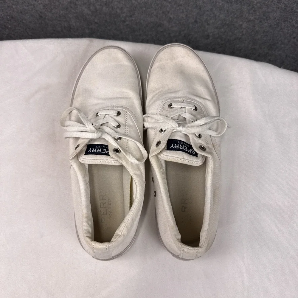 Sperry Mens Striper II CVO Sneakers Size 12 White Canvas Lace Up Casual Shoes
